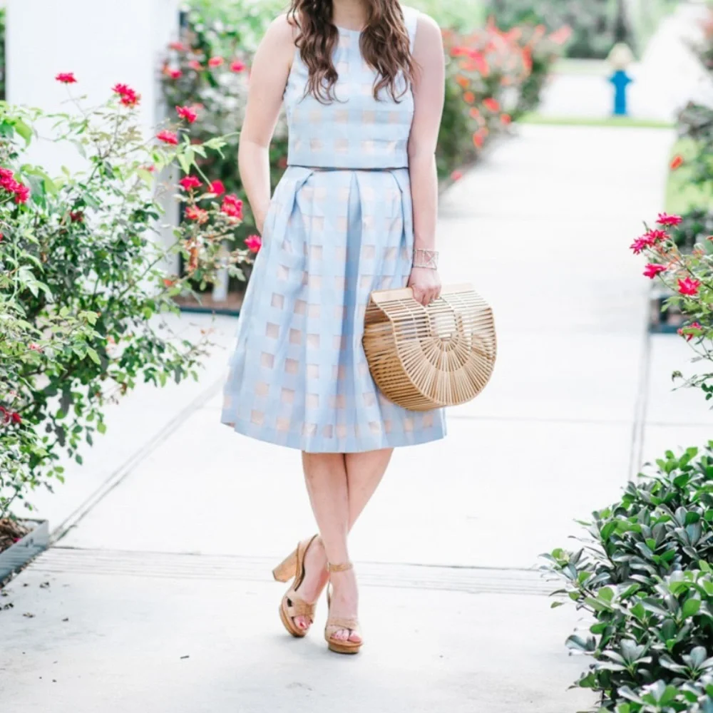 Eliza J Pleated Checked Circle Skirt